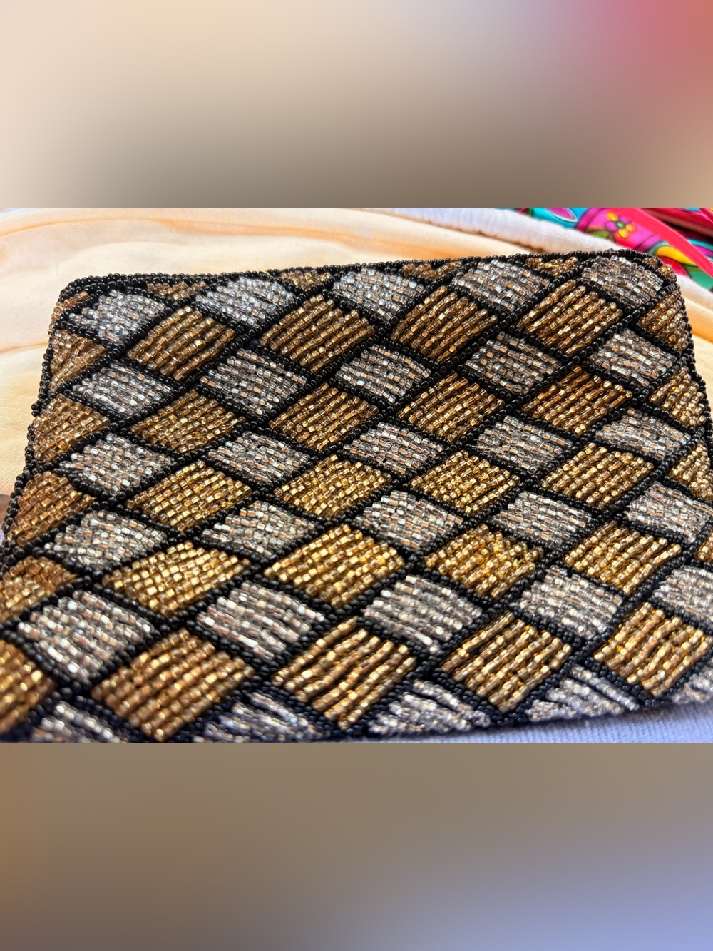 Neiman Marcus Vintage Purse 🔸🖤 Black Silver & Gold Diamond Beaded Art Deco Coin